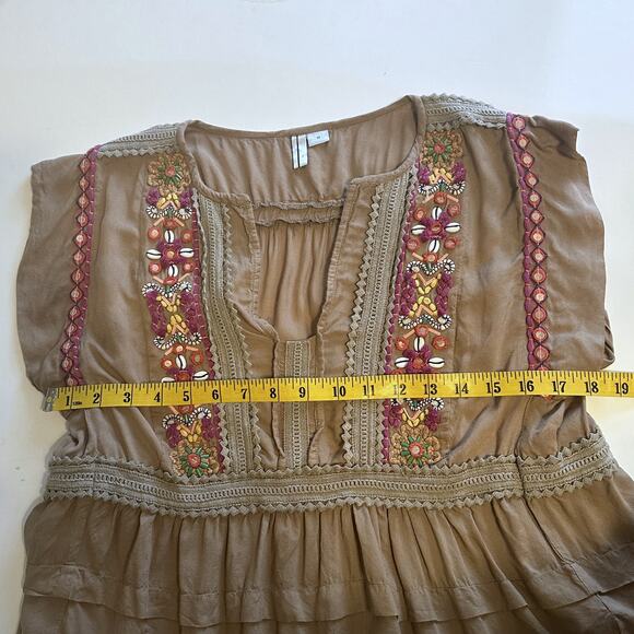 Bl^nk London Sedona Top Womens Medium Mocha Embellished Embroidered Beaded Boho - Picture 9 of 11